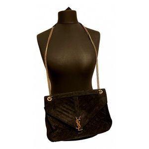 YSL college monogramme black suede shoulder bag with gold chain